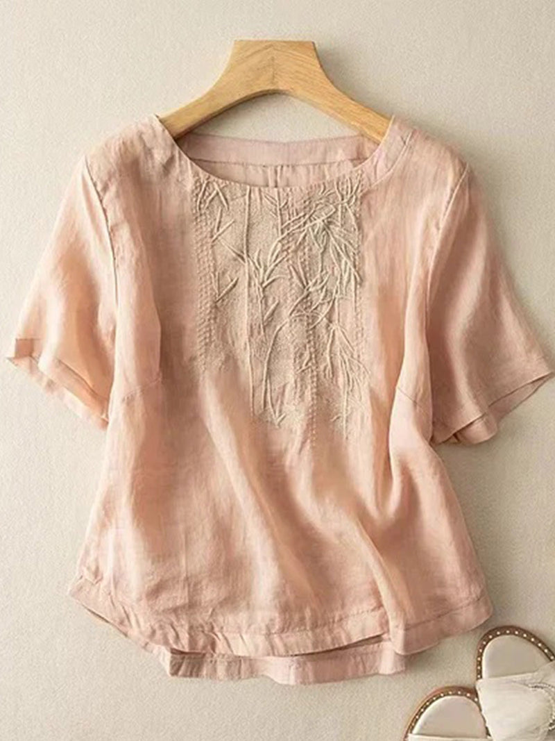 Short Sleeve Art Retro Embroidery Patchwork Shirt