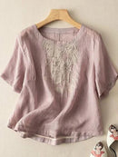 Short Sleeve Art Retro Embroidery Patchwork Shirt