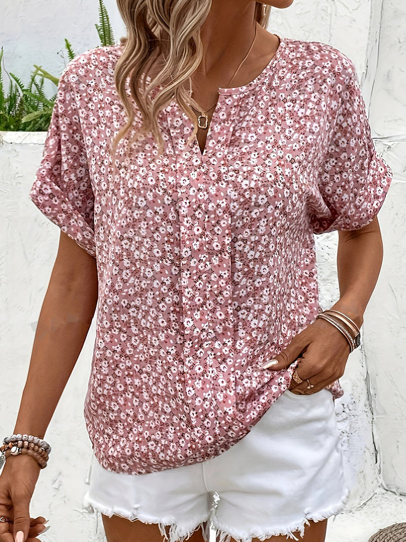 Summer Notched Daily Going Out Ditsy Floral Casual Top