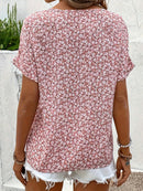 Summer Notched Daily Going Out Ditsy Floral Casual Top