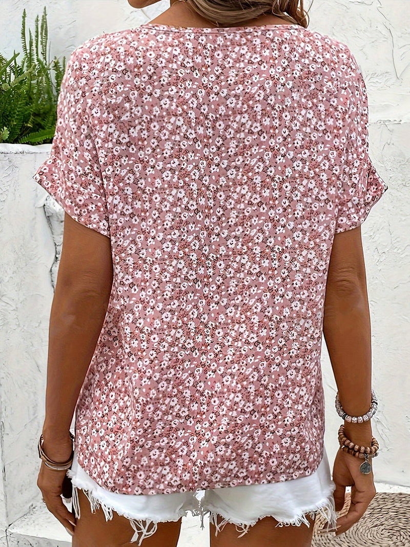 Summer Notched Daily Going Out Ditsy Floral Casual Top