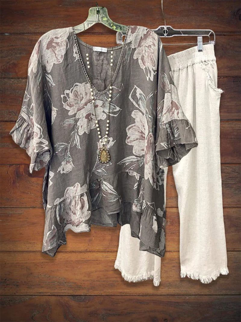 Babydoll Cozy Floral Ruffle Sleeve Top