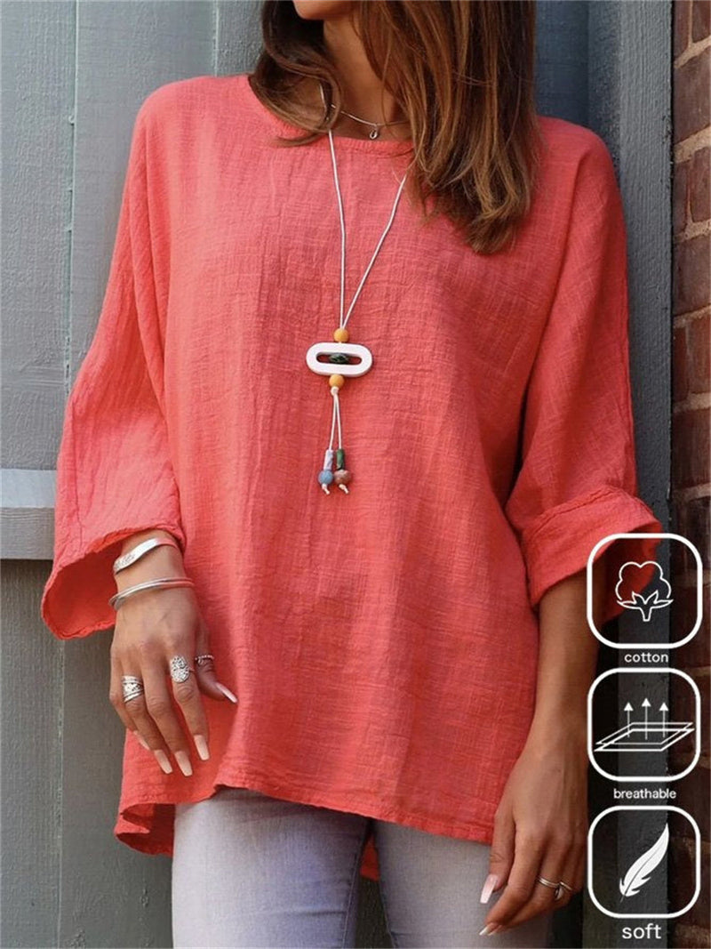 Casual Crew Neck 3/4 Sleeve Solid Blouse