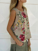 Round Neck Floral Print Sleeveless Comfy Tank Top