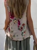 Round Neck Floral Print Sleeveless Comfy Tank Top