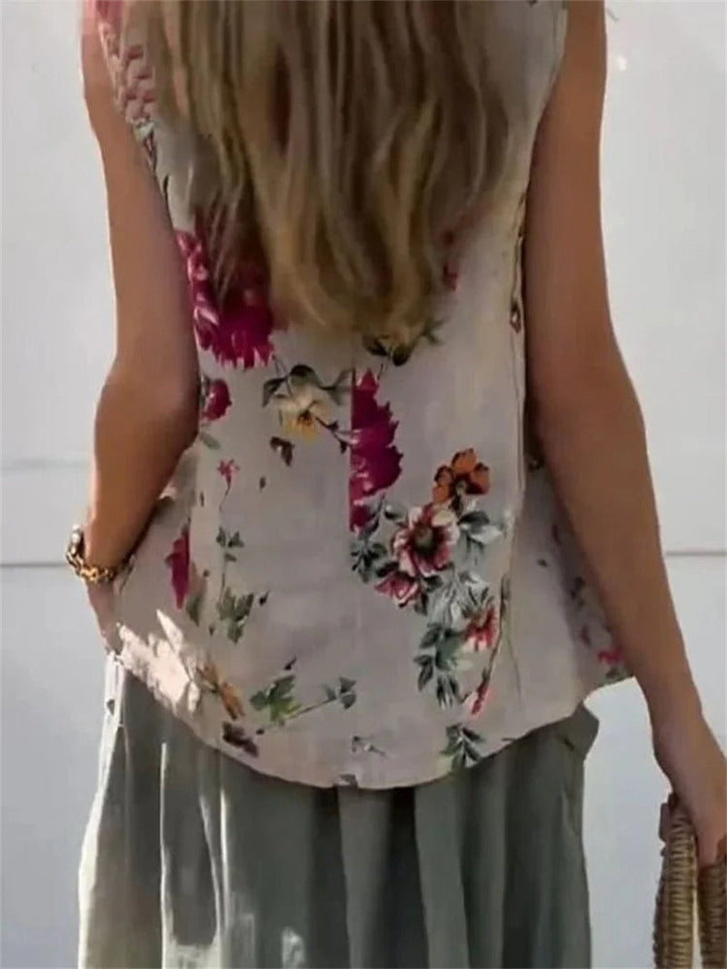 Round Neck Floral Print Sleeveless Comfy Tank Top