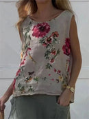Round Neck Floral Print Sleeveless Comfy Tank Top
