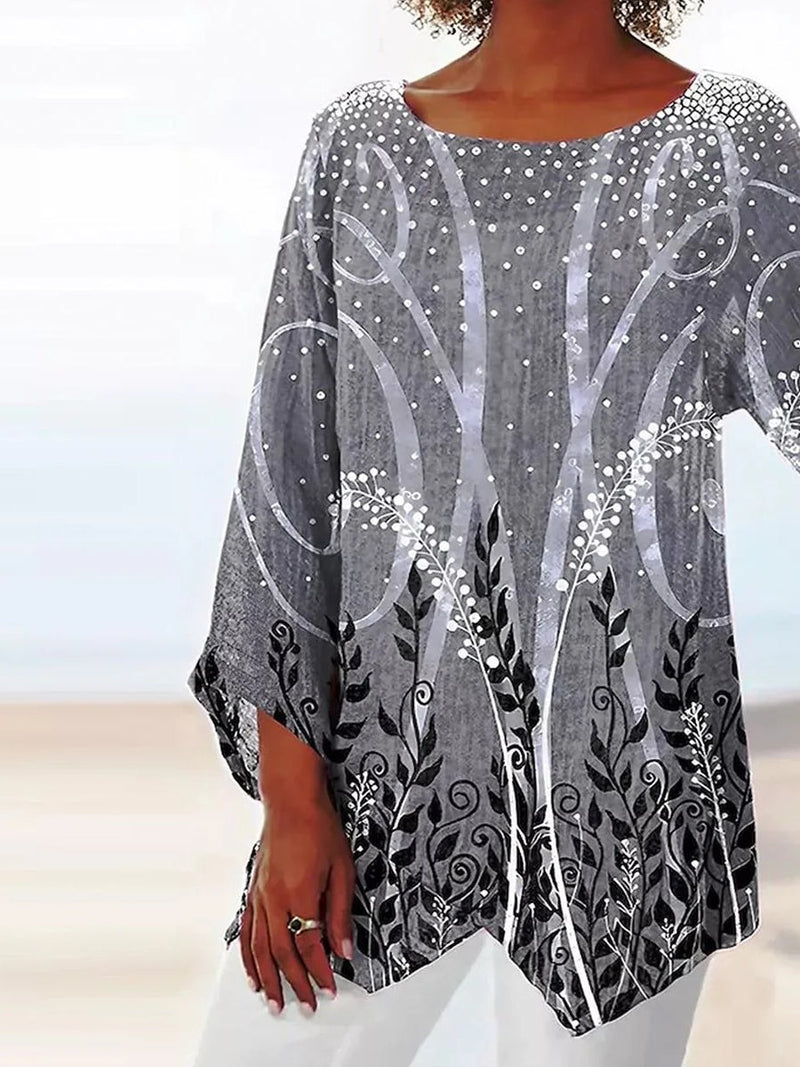 Solid Grey Scoop Neck Long Sleeve Women's Top
