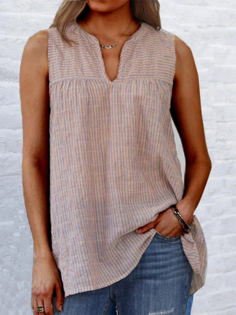 Women's Striped V-Neck Sleeveless Casual Blouse