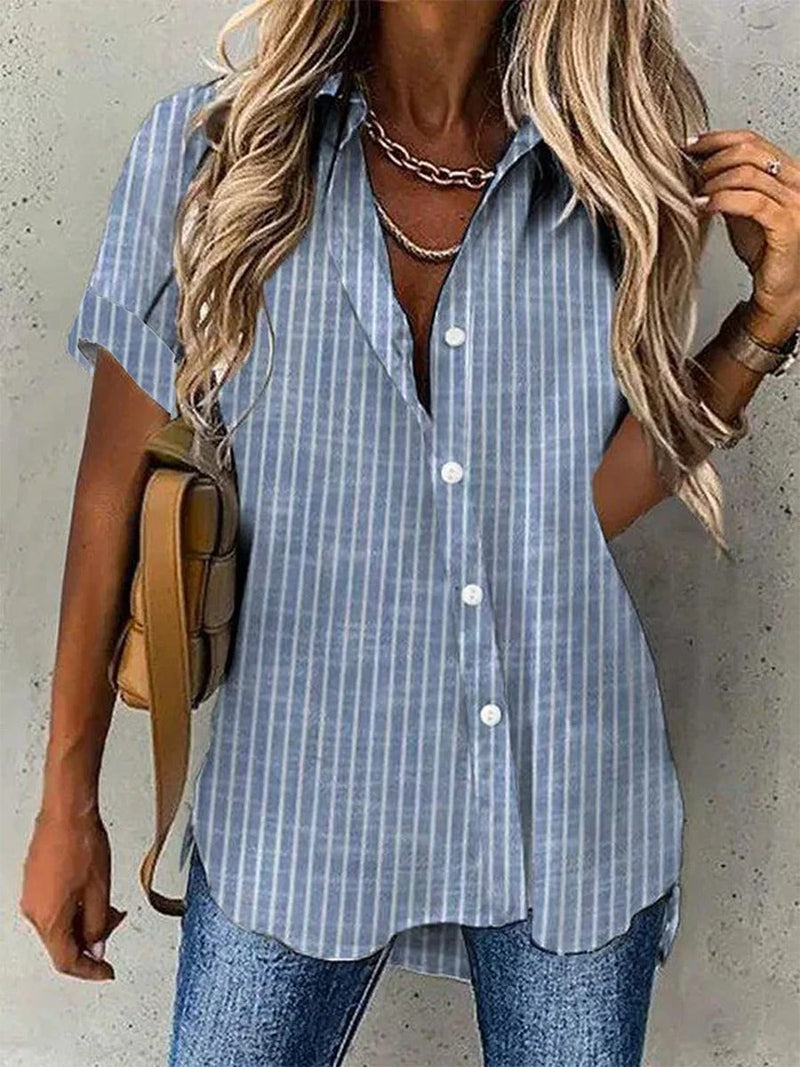 Striped Short Sleeve Regular Loose Blouse