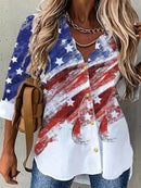 Casual Independence Day America Flag Long Sleeve Blouse