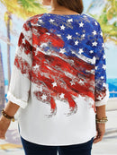 Casual Independence Day America Flag Long Sleeve Blouse