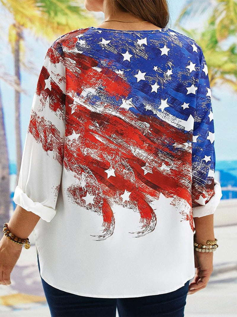 Casual Independence Day America Flag Long Sleeve Blouse
