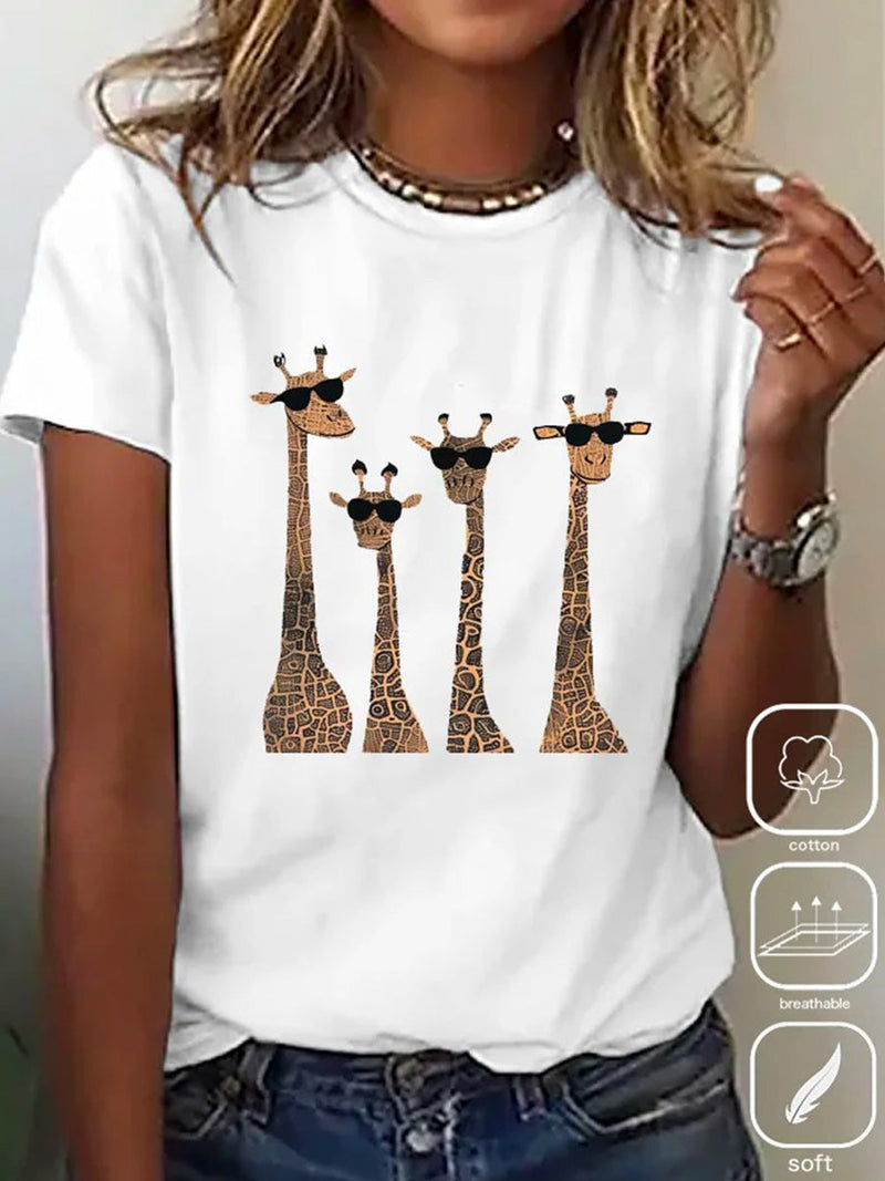 Crew Neck Giraff Loose Casual T-Shirt