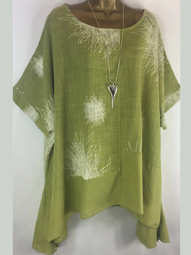 Crew Neck Casual Printed Blouse