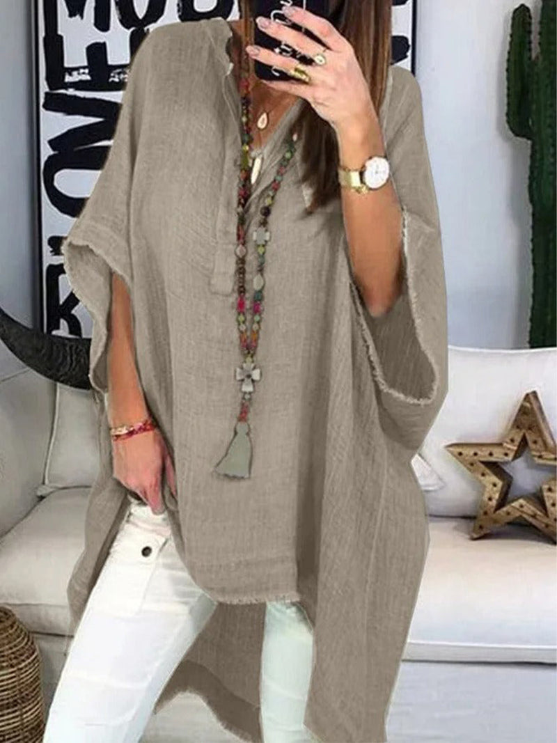 V Neck Gray Half Sleeve Boho Blouse