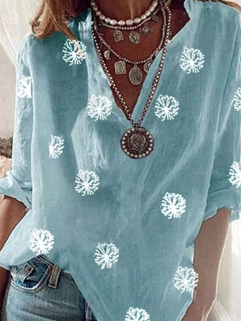 V Neck 3/4 Sleeve Casual Printed Tunic Top
