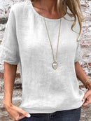 Round Neck Solid Half-Sleeved Blouse