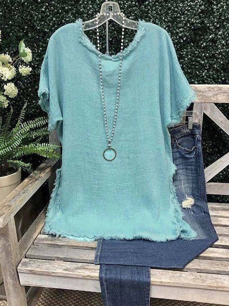 Crew Neck Plain Casual Short Sleeve Blouse