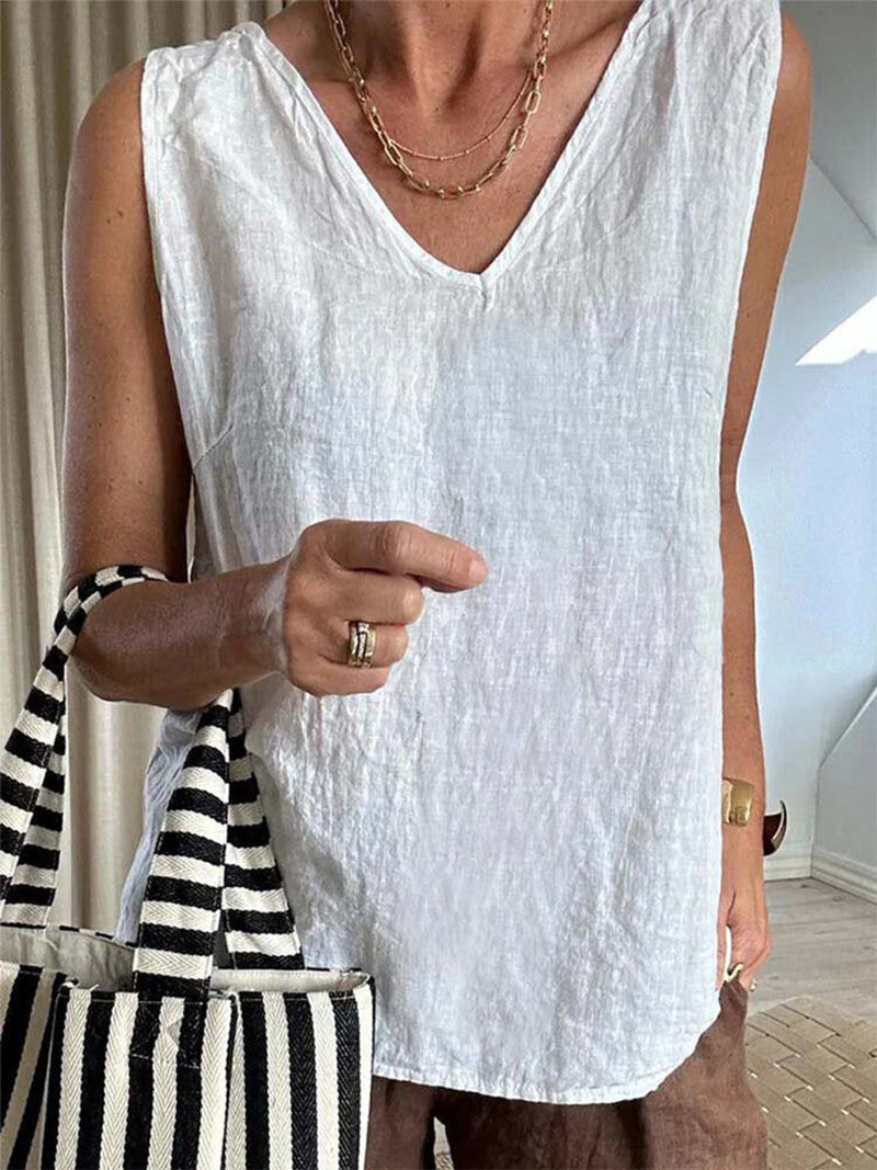 V-Neck Plain Texture Sleeveless Tank Top
