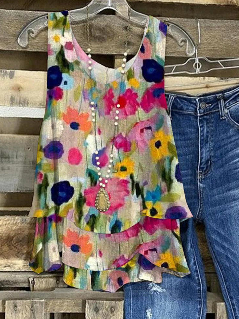 Floral Print Sleeveless Romantic Top