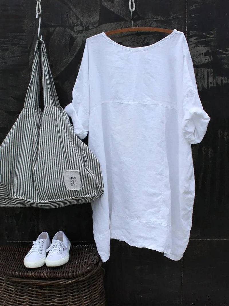 Crew Neck White Daily Half Sleeve Blouse