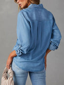 Long Sleeve Spring Collar Denim Abstract Regular Loose Blouse