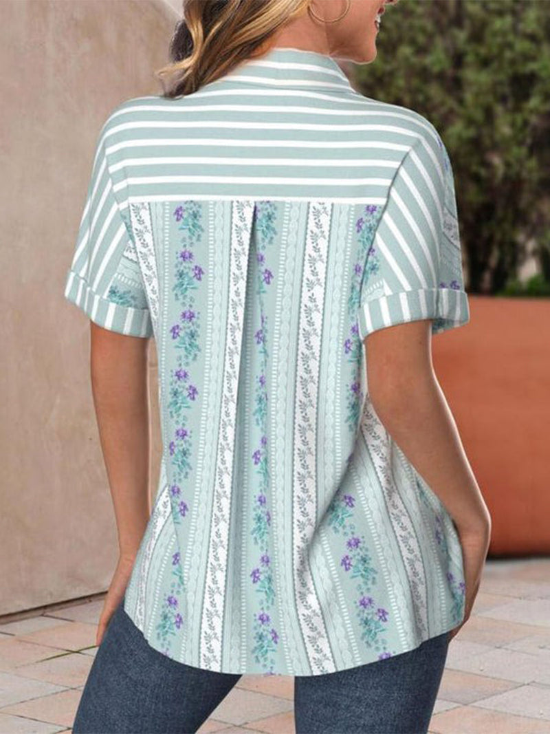 Floral Print Striped Blouse
