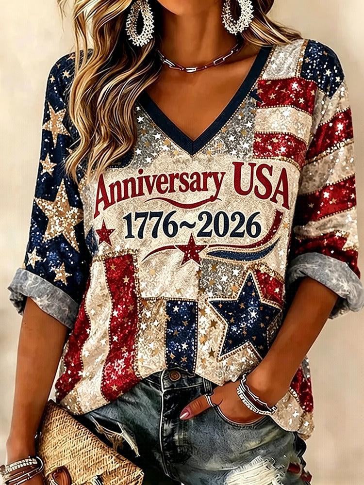 Women's Usa Anniversary Celebration V-neck T-shirt