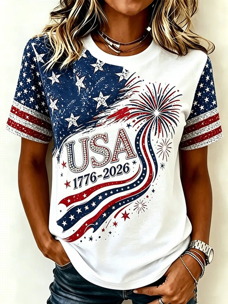Women's Anniversary Independence Day Flag Art Print ?T-shirt