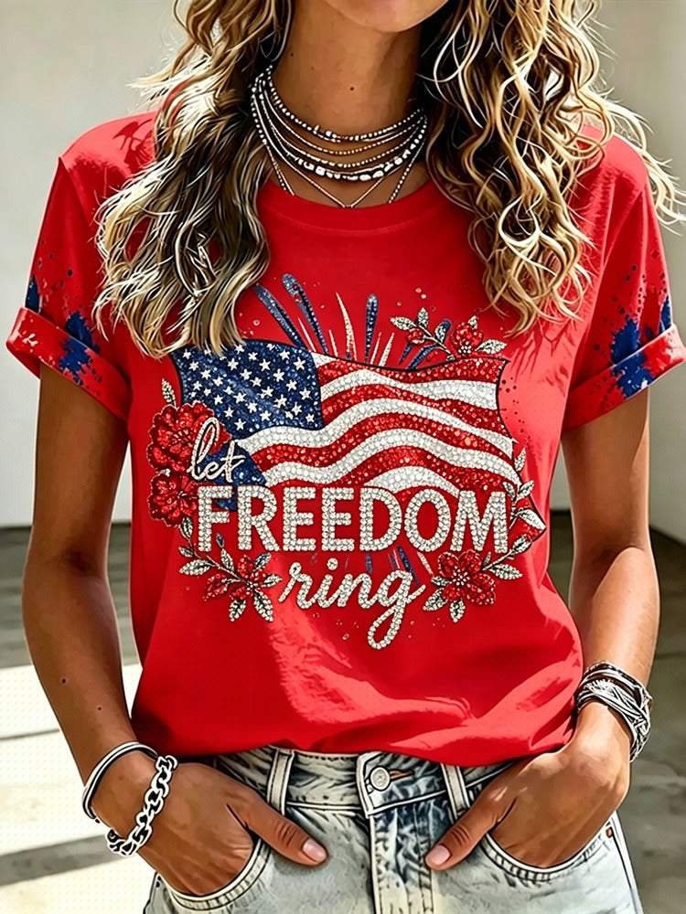 Women's Anniversary Art Diamond Print Casual T-shirt