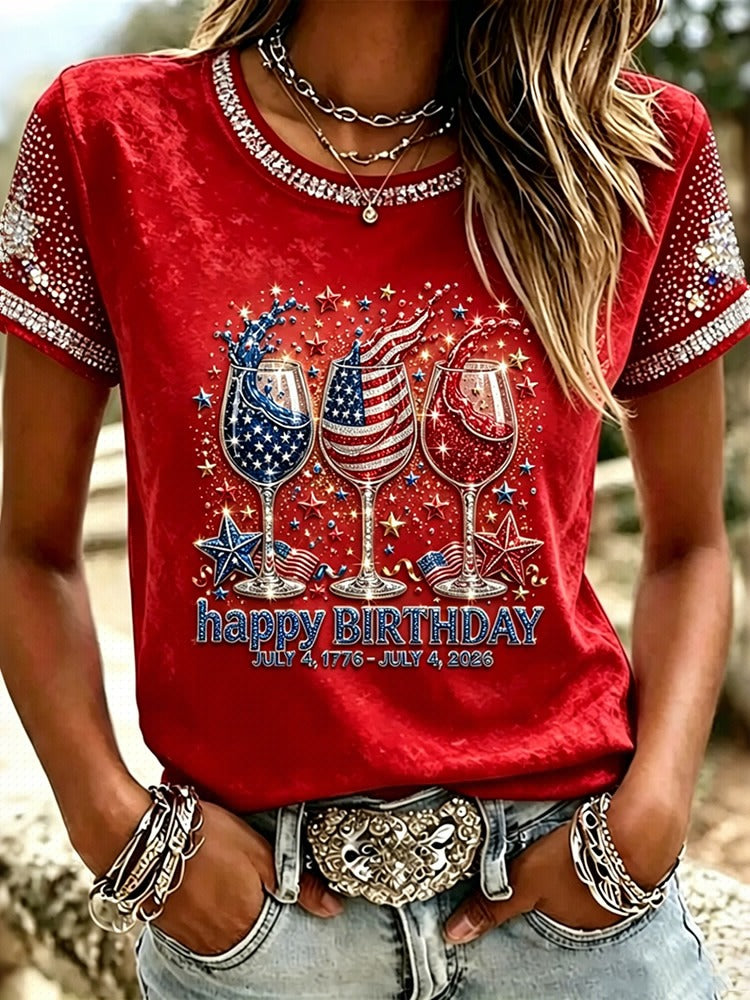 Retro Anniversary Flag Printed Casual T-shirt