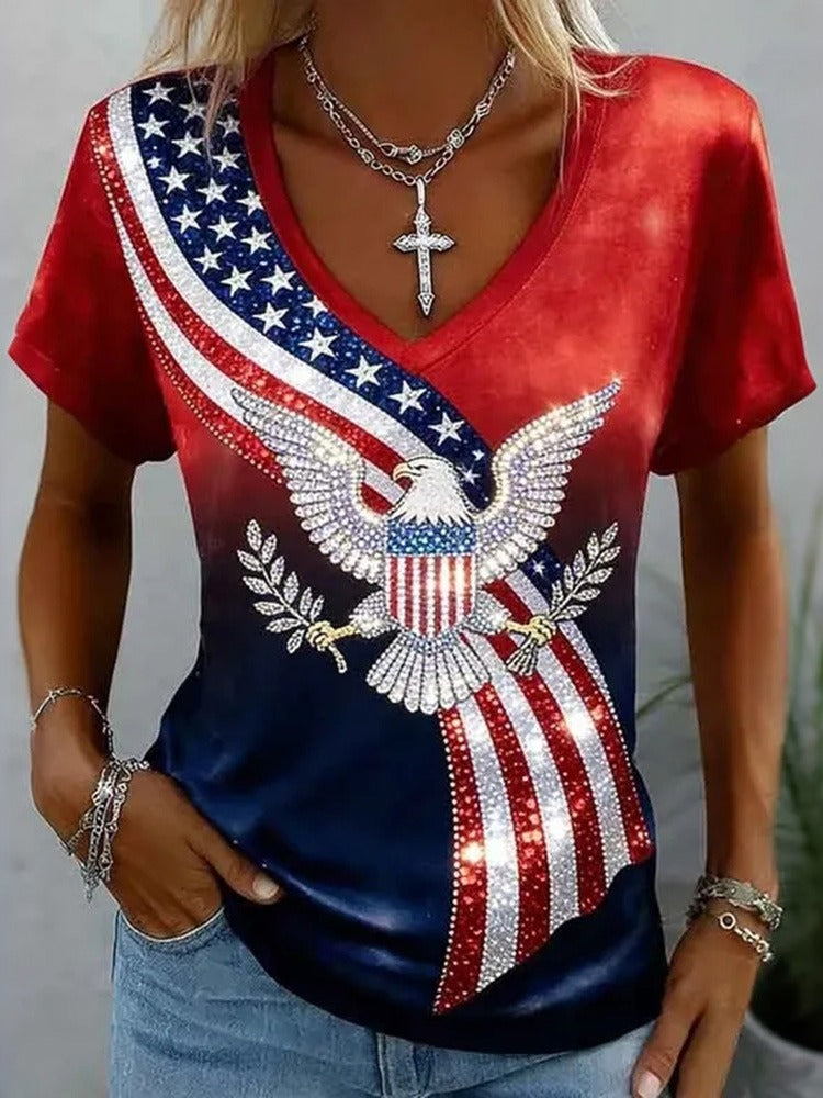 Retro Flag And Eagle Pattern Casual T-shirt