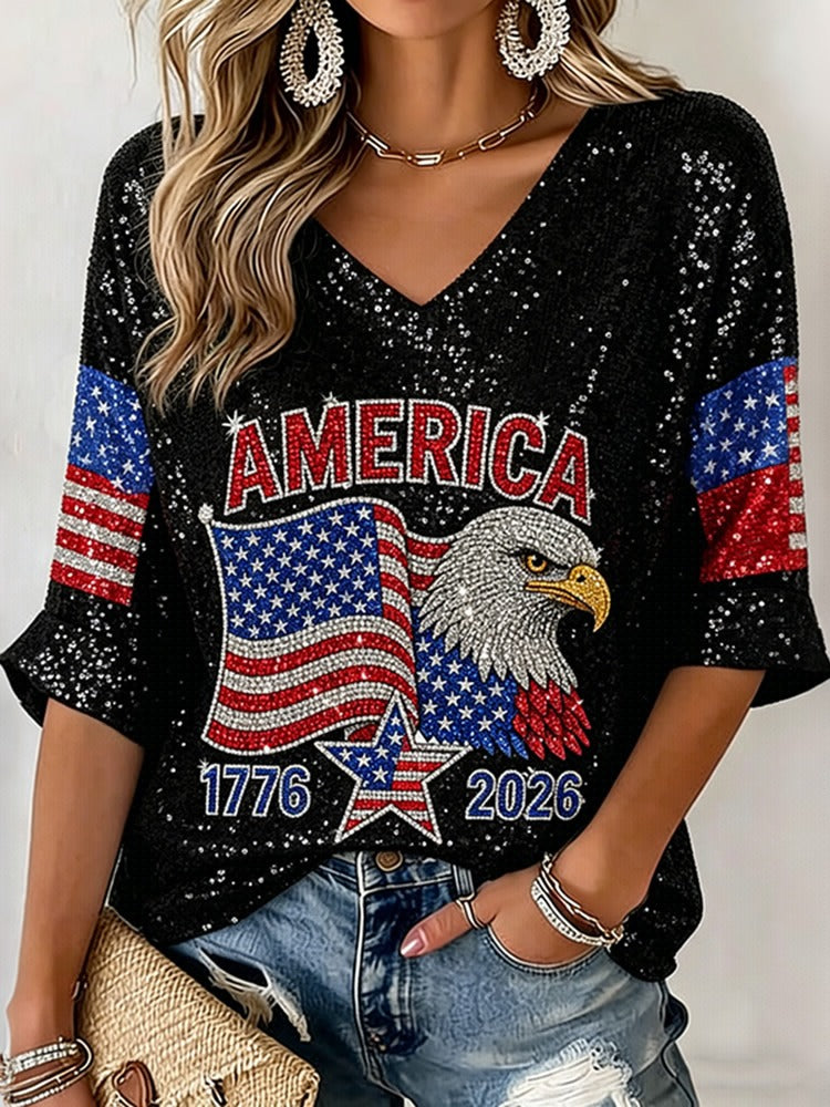 Retro Usa Independent Pattern Casual T-shirt