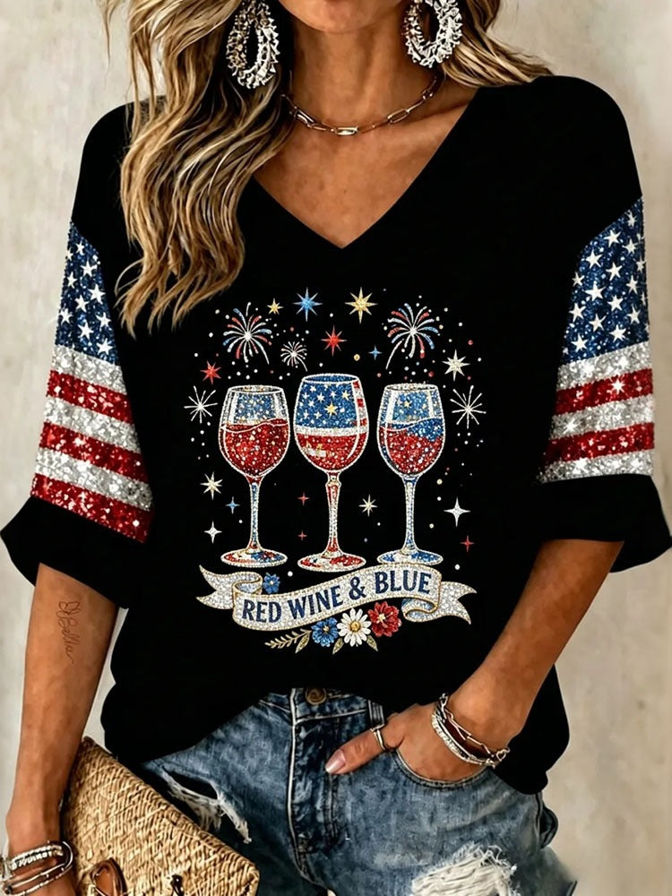 Retro Independence Day Anniversary Print Cotton Linen T-shirt