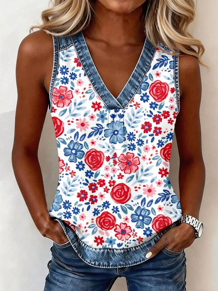 Independence Day Floral Print Casual Vest