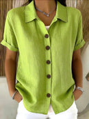 Casual Basic Button Up Linen Cotton Short Sleeve Shirt
