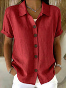 Casual Basic Button Up Linen Cotton Short Sleeve Shirt