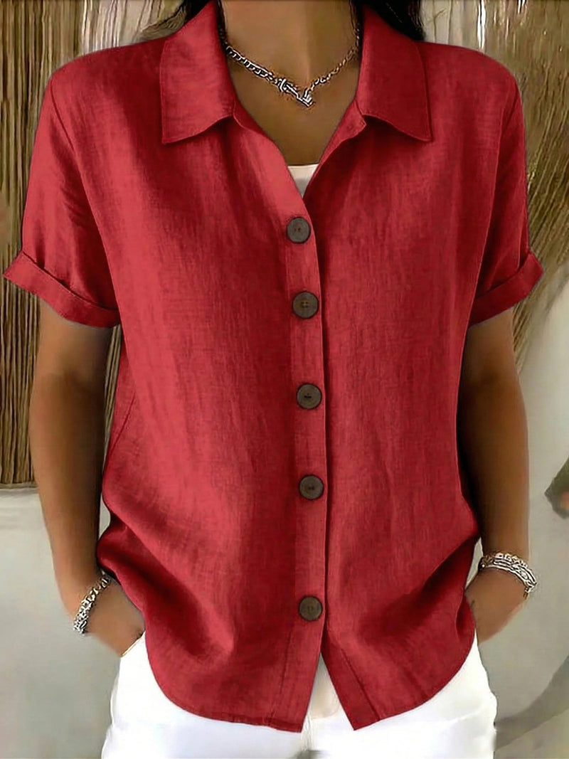 Casual Basic Button Up Linen Cotton Short Sleeve Shirt