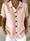 Casual Basic Button Up Linen Cotton Short Sleeve Shirt