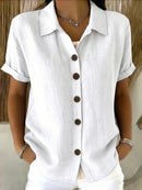 Casual Basic Button Up Linen Cotton Short Sleeve Shirt