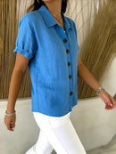 Casual Basic Button Up Linen Cotton Short Sleeve Shirt