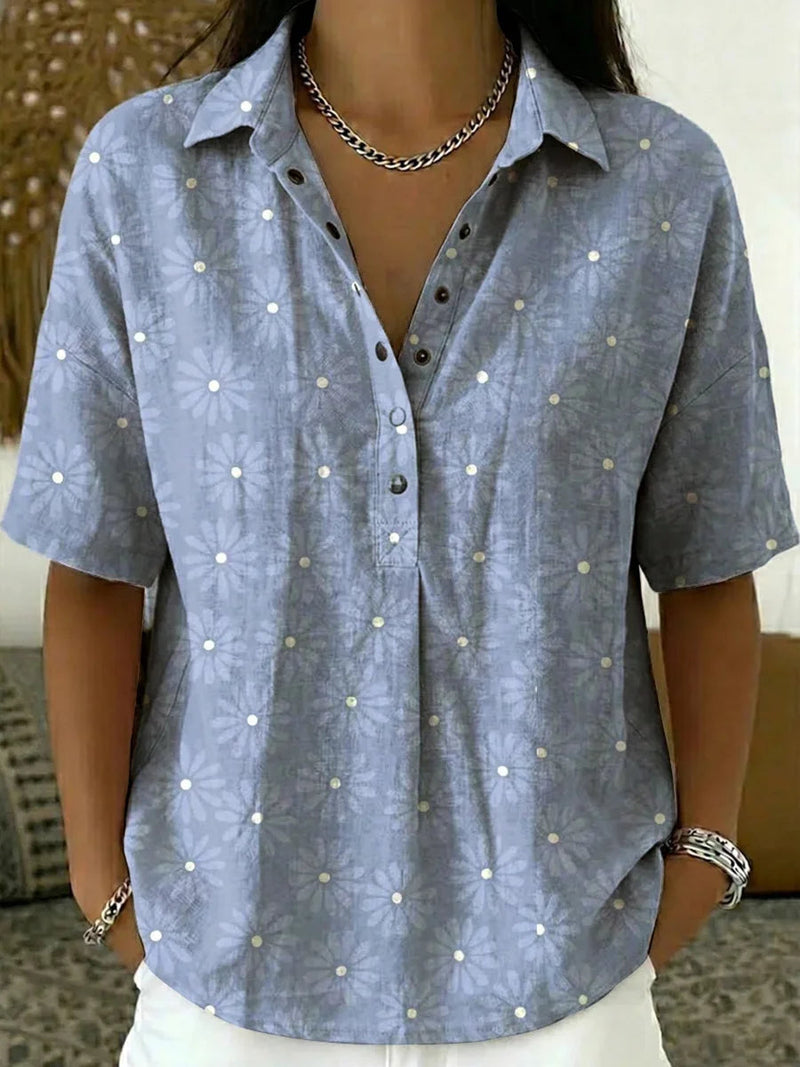 Casual Floral Print Polo Collar Short-sleeve Shirt