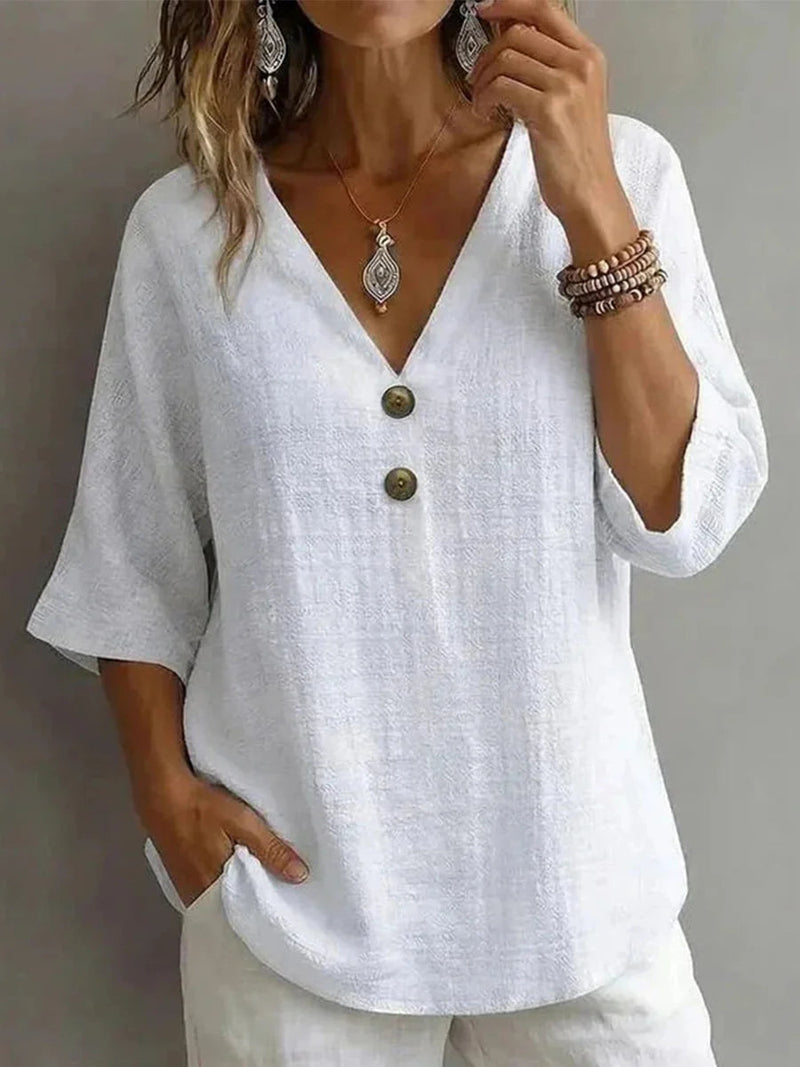 Casual Solid Colour V-neck Half Sleeve Blouse
