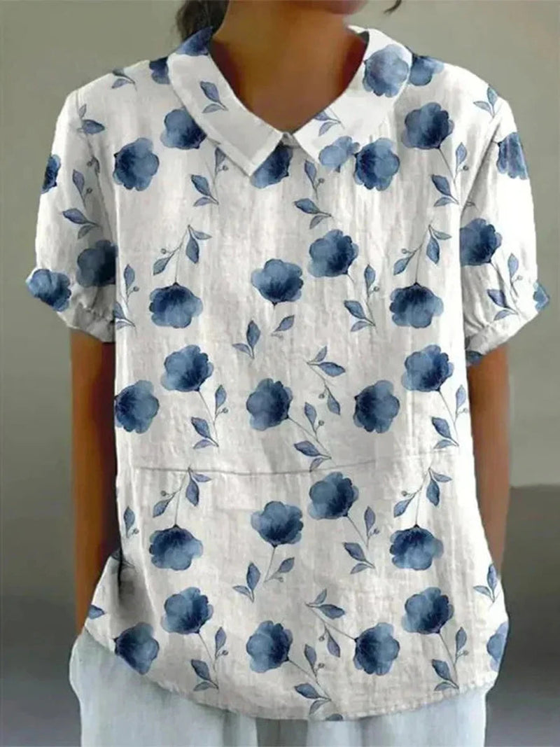 Vintage Floral Print Short Sleeve Blouse