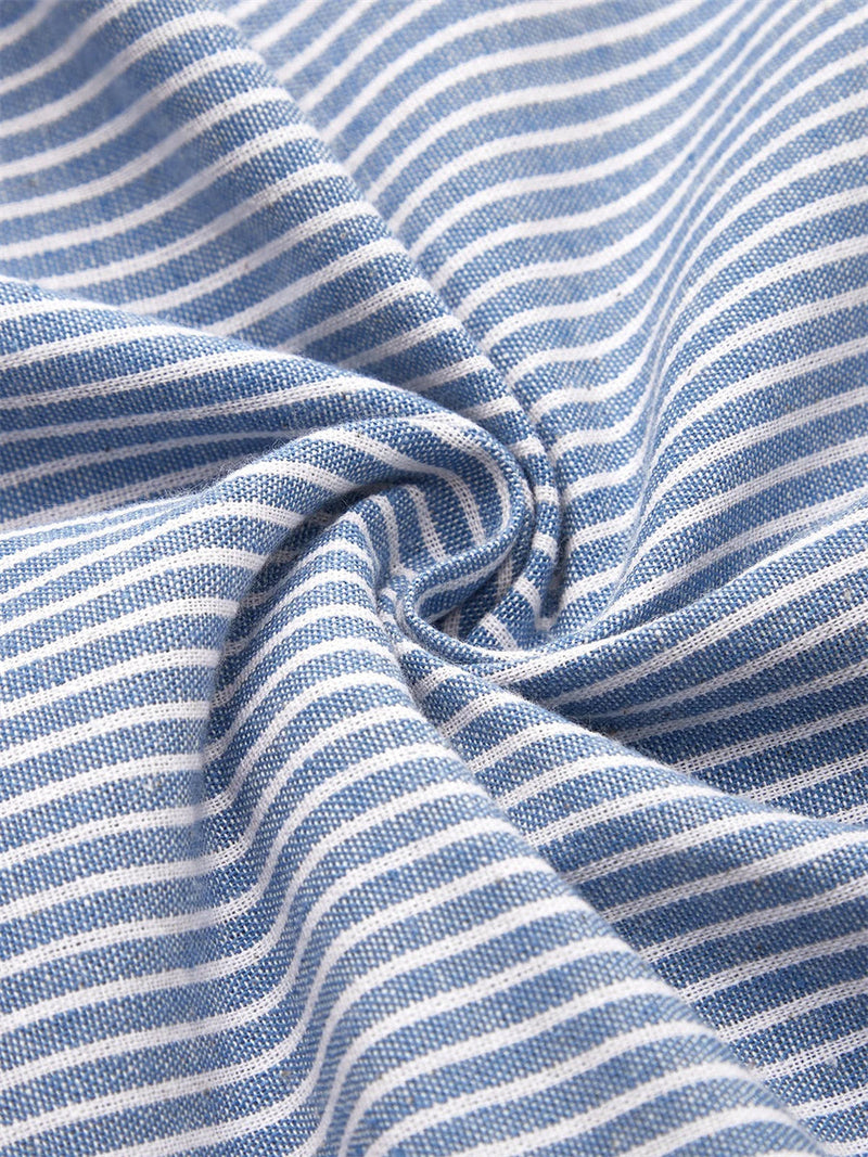 Striped Short Sleeve Button-Down Midi Dress with Side Pockets