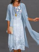 Floral Print Midi Dress with Sheer Long Cardigan Set for Women