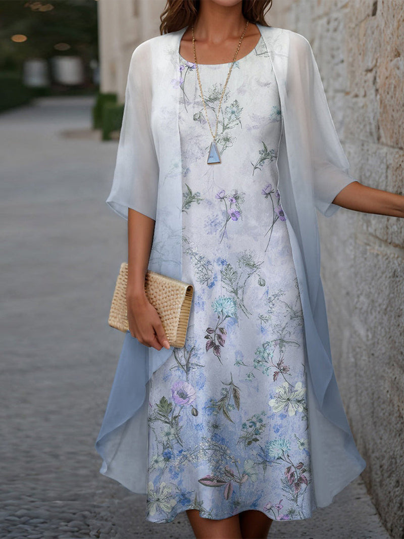 Floral Print Sleeveless Midi Dress with Outerwear for Women