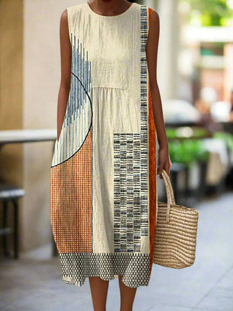 Retro Casual Round Neck Sleeveless Dress