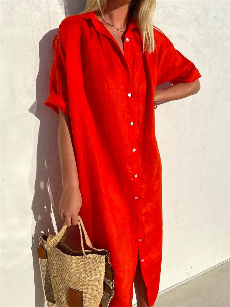 Basic Plain Half Sleeve Shirt Dress